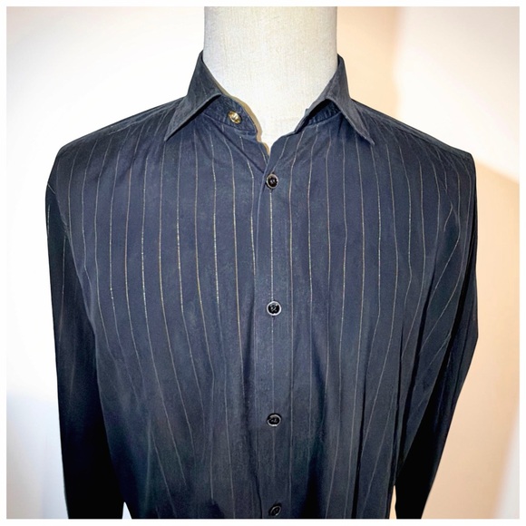 Versace Men’s Black Gold Pinstripe Dress Shirt | Medusa Buttons | Luxury | XL - Picture 5 of 14